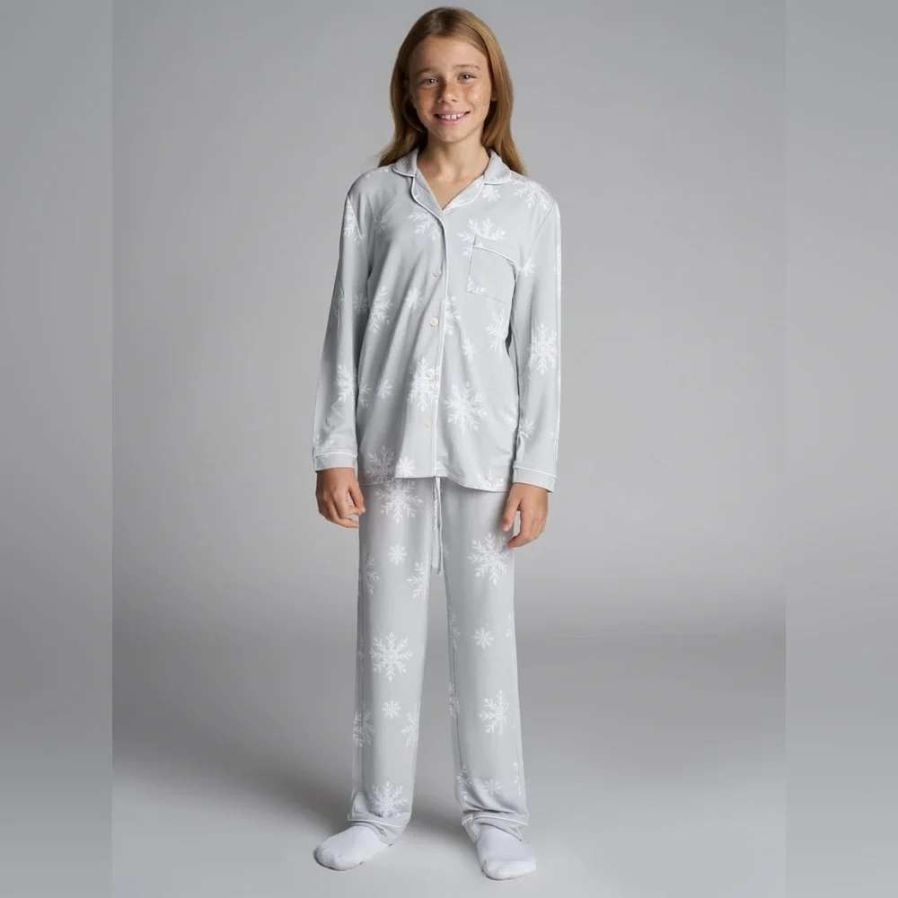 Comfrt Kids S Pajama Set Gray Snowflake Luna Lounge Set Winter Holiday Sleepwear